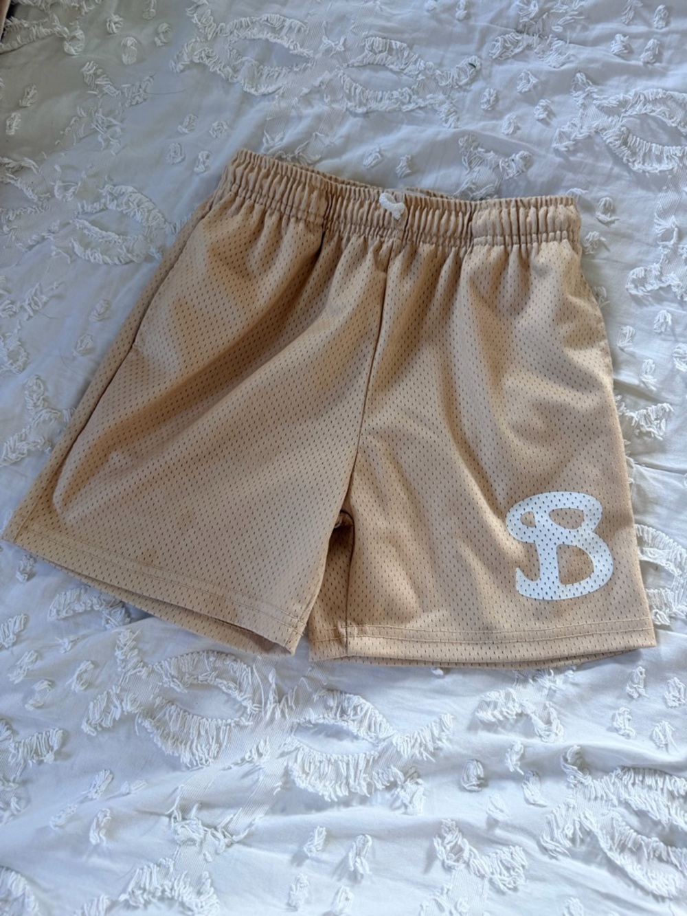 BKSTD Boys Basketball Shorts Youth Large Tan Logo Athletic Mesh